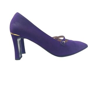 St. John Womens Purple Gold Leather Suede Square Heels Pointed Toe Shoe Size 6B